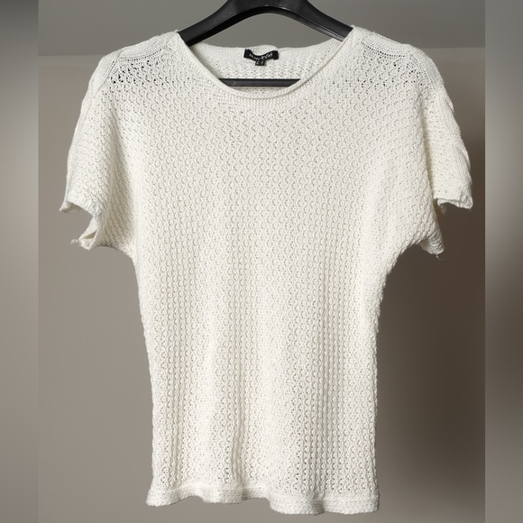 Marble White Knit Short Sleeved Sweater Size L - Picture 1 of 4